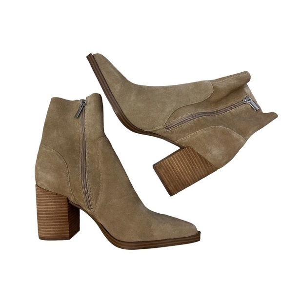 Steve Madden Janetta Suede Boots Tan Size 10 Block Heel Western Pointed Toe - Picture 6 of 10